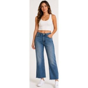 Wide Leg Mid Rise Women's Jeans - Blue